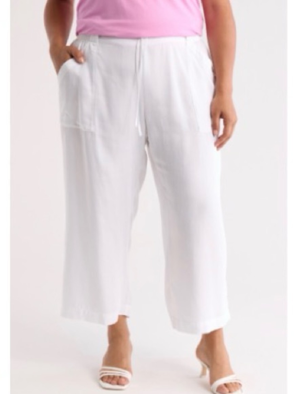 Women's White Wide-Leg Tencel Cropped Pants